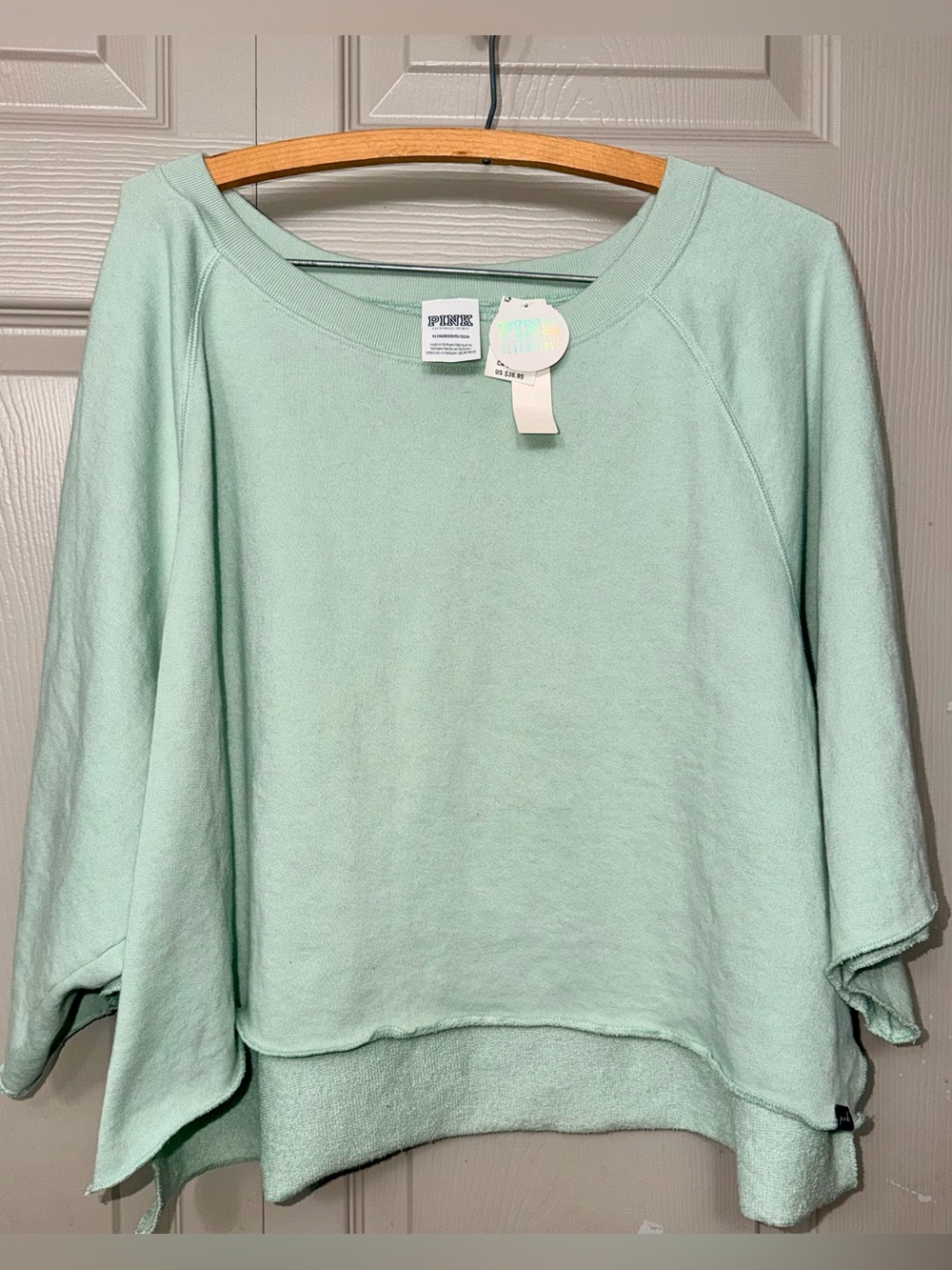 NWT PINK Victoria's Secret Reversible Terry Cutoff Pullover Size XL Mint Green